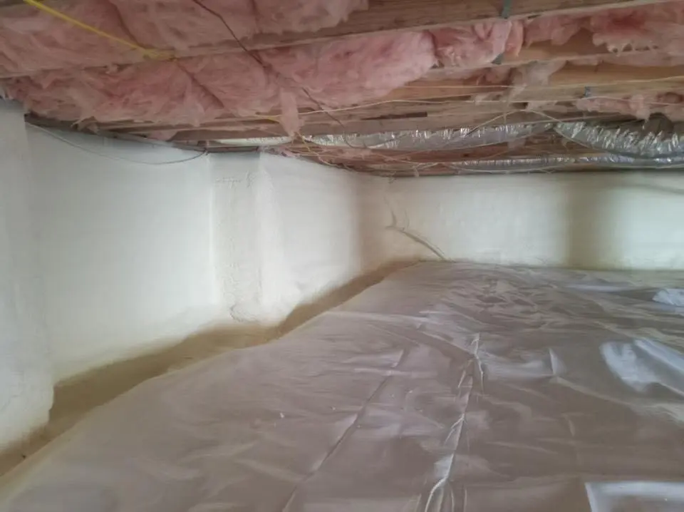 Crawl space encapsulation with closed-cell spray foam for Commercial Roof Restoration in Westminster